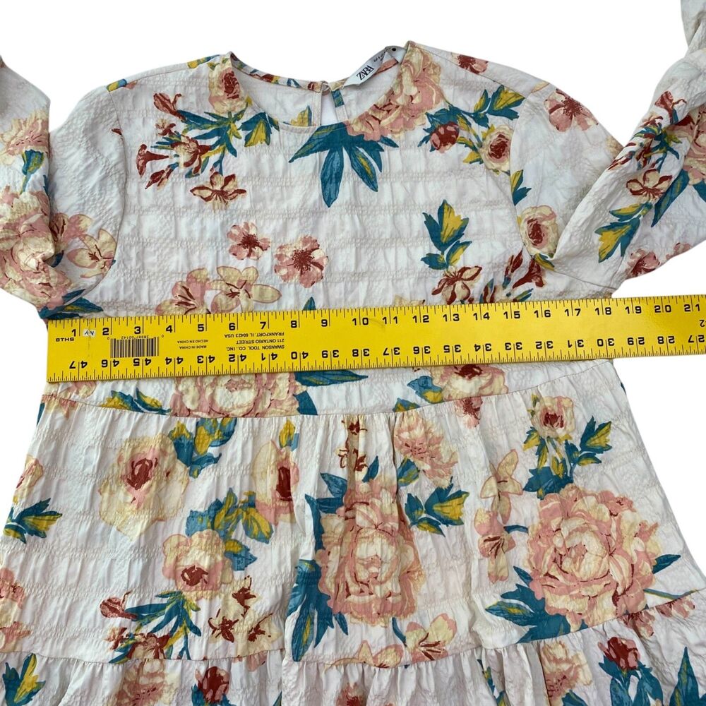 Zara Floral Babydoll Dress Tiered Knee Length Womens Small Cottage Peasant - Picture 11 of 12
